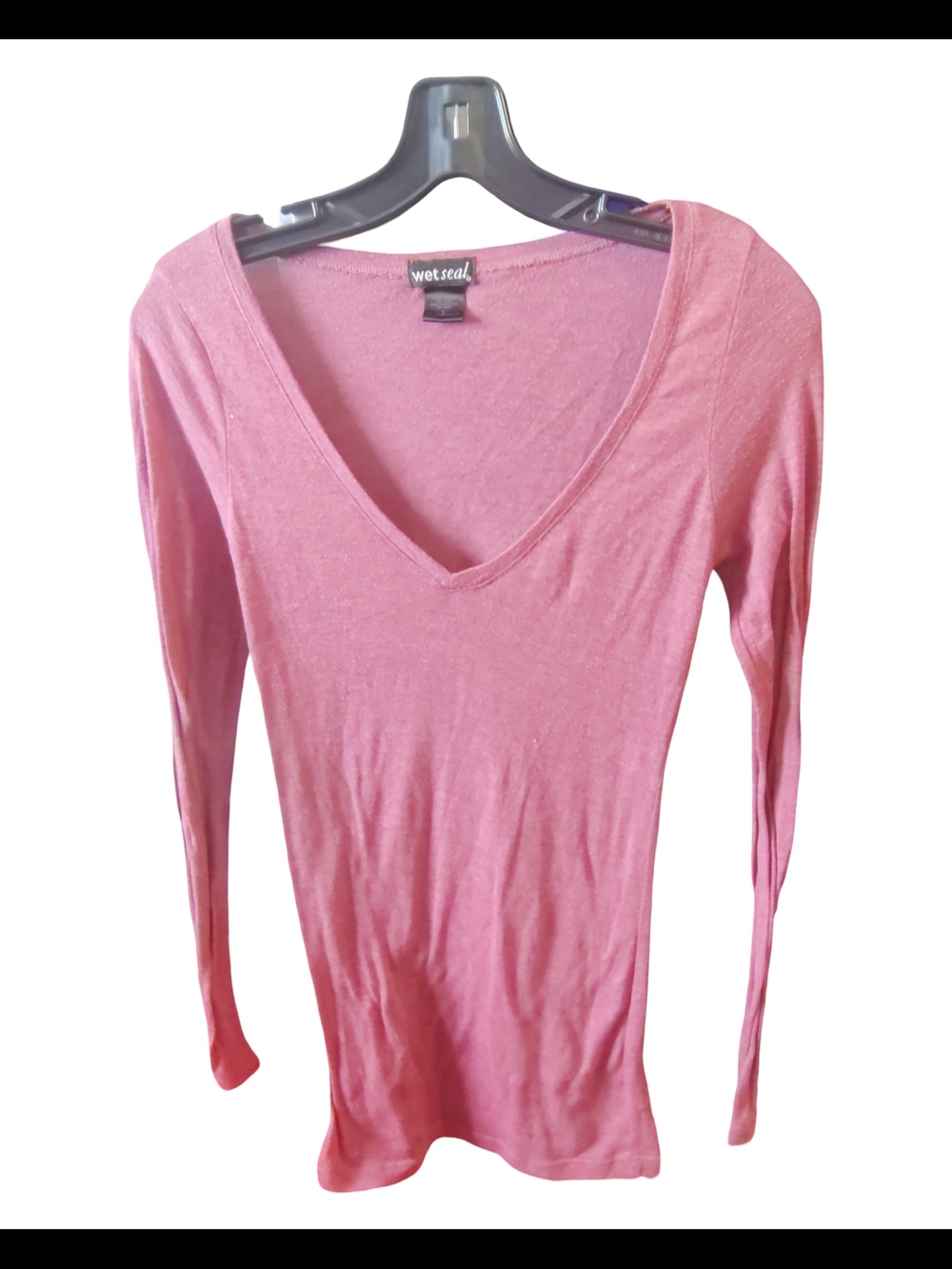 Wet Seal Rose Pink V-Neck Long Sleeve Top